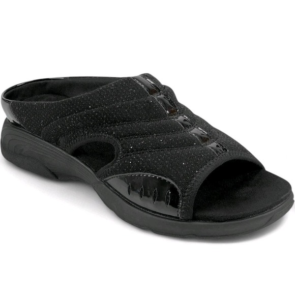 Easy Spirit Slides Sandals Black Glitter Size 10 Slip On Lightweight Cushioned - Picture 1 of 9